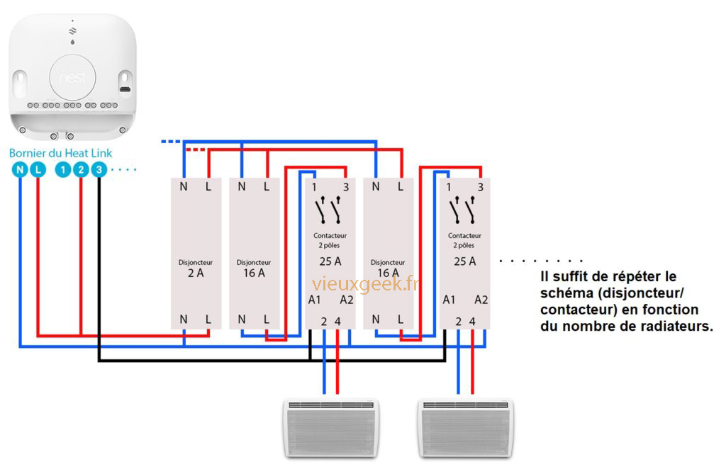 Schéma thermostat NEST sans fil pilote