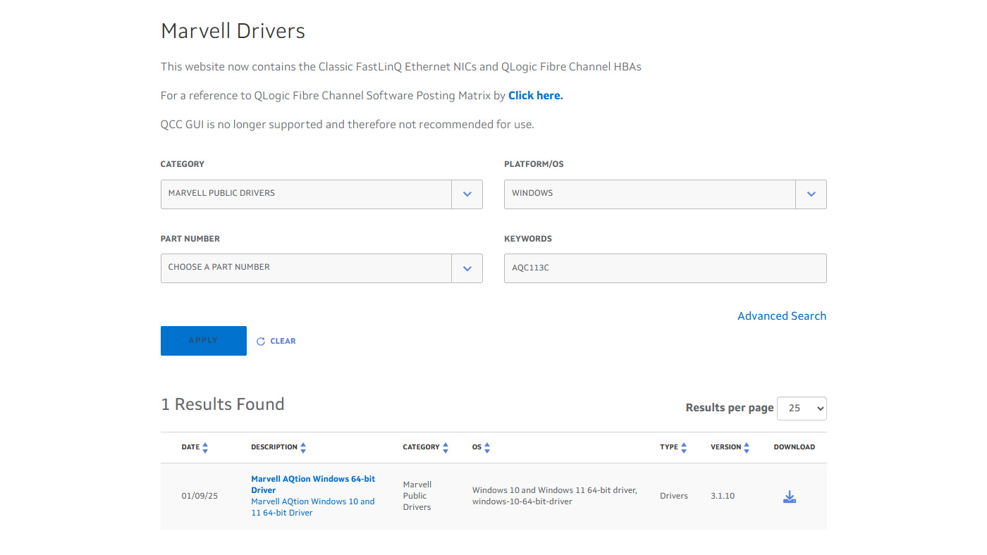 Téléchargement des drivers